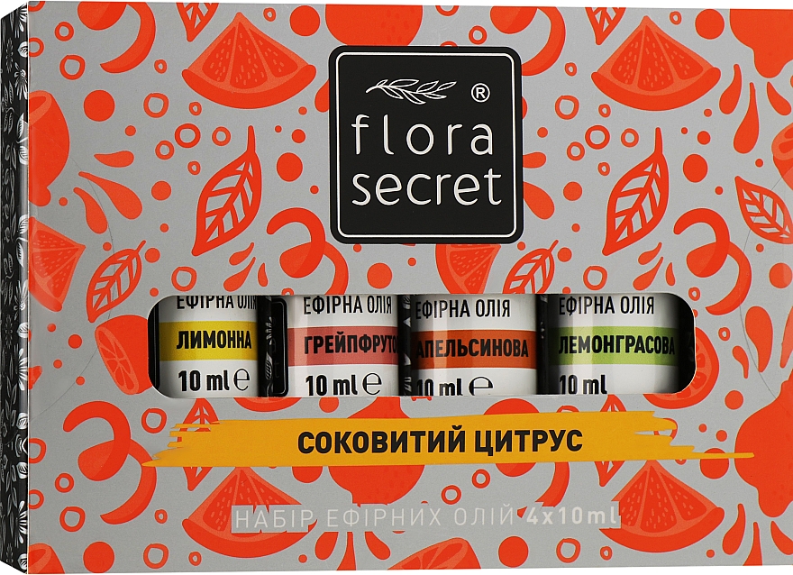 Zestaw olejków eterycznych Soczyste Cytrusy - Flora Secret (oil/4x10ml) — Zdjęcie N1