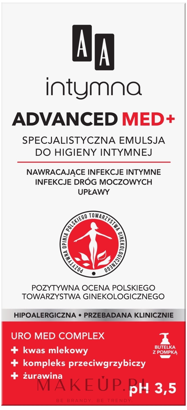 Specjalistyczna emulsja do higieny intymnej pH 3,5 - AA Advanced Med+ — Zdjęcie 300 ml