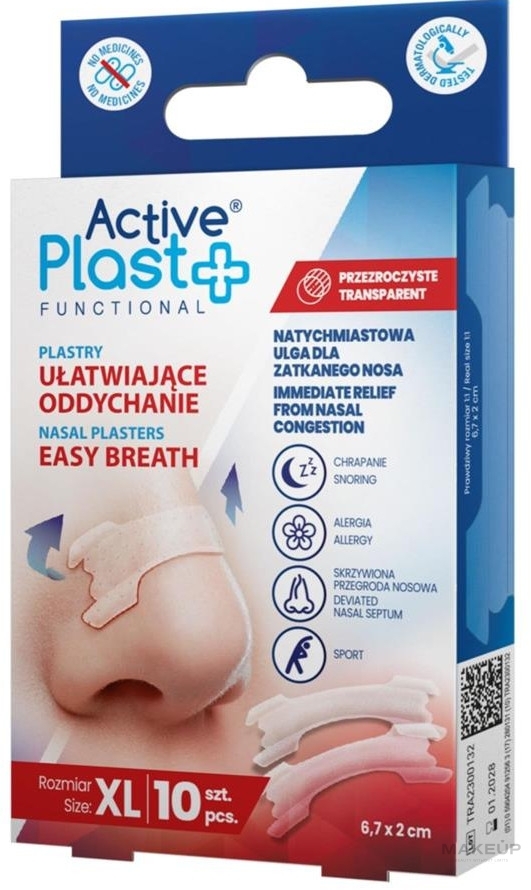 Plastry ułatwiające oddychanie, przezroczyste - Ntrade Active Plast Functional Easy Breath XL Nasal Plasters  — Zdjęcie 10 szt.