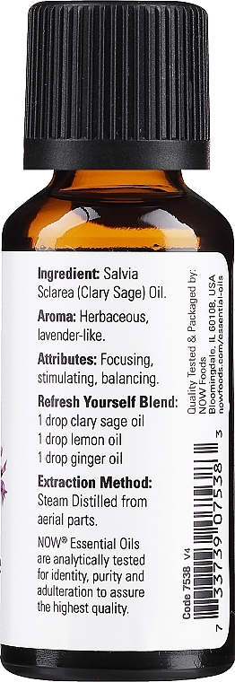 Olejek eteryczny z szałwii muszkatołowej - Now Foods Essential Oils 100% Pure Clary Sage — Zdjęcie N2