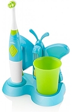 Kup 	Szczoteczka do zębów dla dzieci z uchwytem na kubek, zielona - ETA Toothbrush With Water Cup And Holder Sonetic