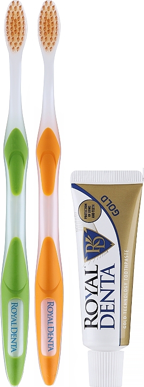 Zestaw, opcja 2 - Royal Denta Gold (toothbrush/2pcs + toothpaste/20g + cosmetic bag/1pc) — Zdjęcie N3