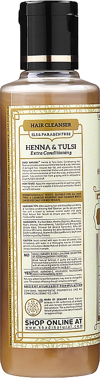 Naturalny ajurwedyjski szampon ziołowy bez SLS i parabenów - Khadi Natural Henna Tulsi Hair Cleanser — Zdjęcie N2
