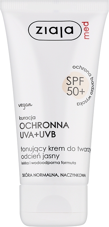 Tonujący krem do twarzy odcień jasny SPF 50+ - Ziaja Med Toning Face Cream Light Shade UVA+UVB