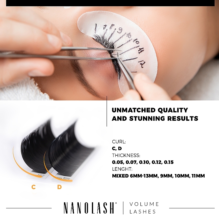 Sztuczne rzęsy D, 0.12 (11 mm) - Nanolash Volume Lashes — Zdjęcie N4