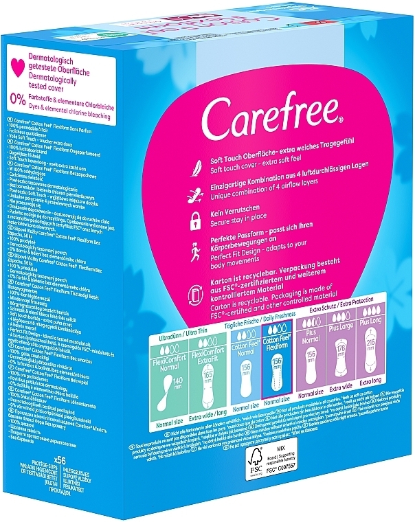 Wkładki higieniczne, 56 szt. - Carefree Cotton FlexiForm Unscented — Zdjęcie N8