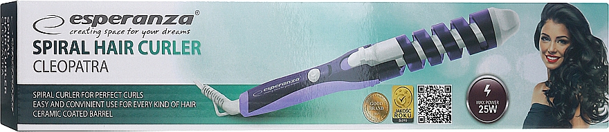 Spiralna lokówka do włosów, fioletowa - Esperanza EBL009V — Zdjęcie N2