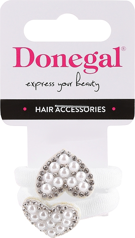 Gumki do włosów FA-573, białe, serca - Donegal — Zdjęcie N1