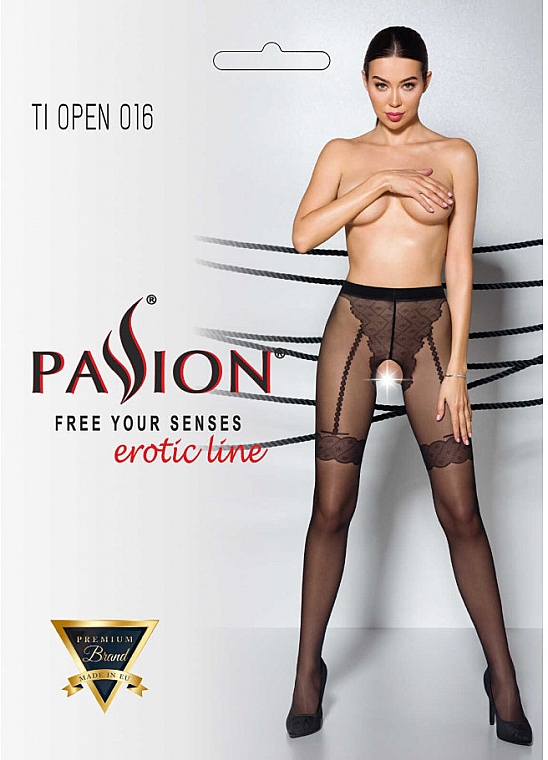 Rajstopy erotyczne z wycięciem Tiopen 016, 20 Den, czarne - Passion — Zdjęcie N1