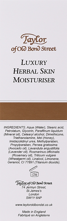Nawilżający krem do twarzy i ciała z miodem i olejem awokado - Taylor of Old Bond Street Herbal Skin Moisturiser — Zdjęcie N3