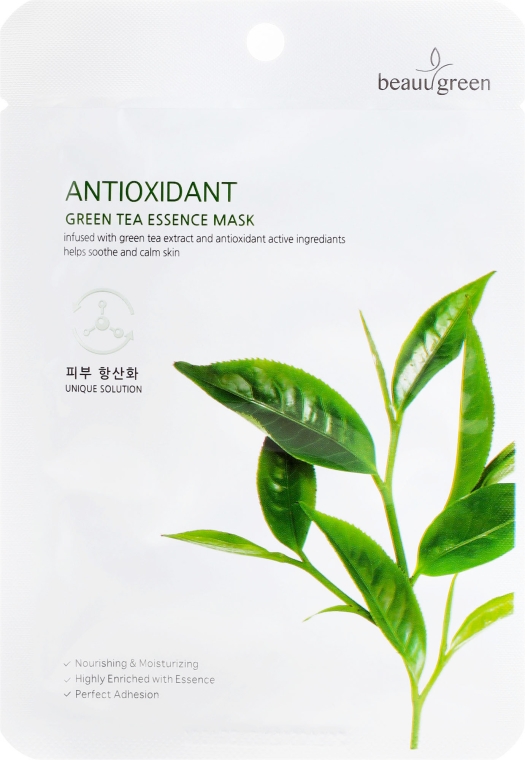 Antyoksydacyjna maska na tkaninie z ekstraktem z zielonej herbaty - Beauugreen Antioxidant Green Tea Essence Mask — Zdjęcie N1