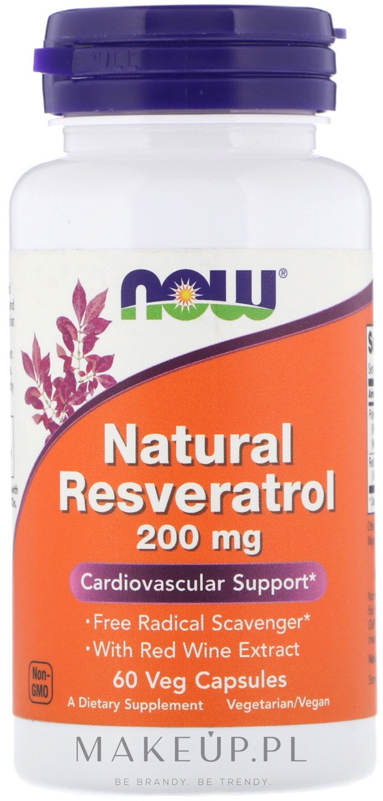 Kapsułki wegetariańskie wspierające pracę układu sercowo-naczyniowego - Now Foods Natural Resveratrol — Zdjęcie 60 szt.