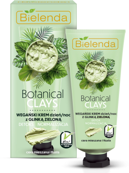 Wegański krem na dzień i noc z glinką zieloną do cery mieszanej i tłustej Detoks i normalizacja - Bielenda Botanical Clays Vegan Day Night Cream Green Clay