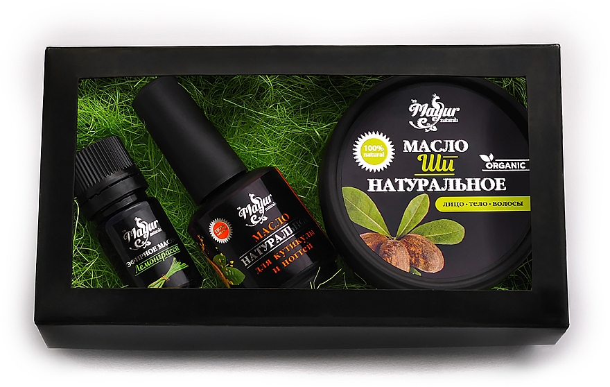 Zestaw upominkowy do skóry i paznokci z trawą cytrynową i masłem shea - Mayur (oil/50 ml + oil/15 ml + oil/5 ml) — Zdjęcie N3