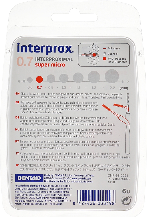 Szczoteczki międzyzębowe, 0,7 mm - Dentaid Interprox 4G Super Micro — Zdjęcie N2