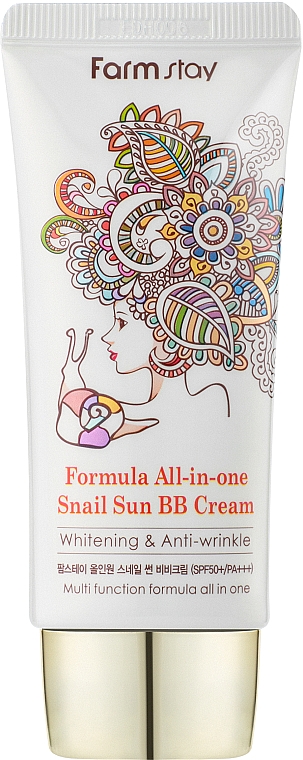 Wybielająco-przeciwzmarszczkowy krem BB ze śluzem ślimaka do twarzy - FarmStay All-in One Snail Sun BB Cream 