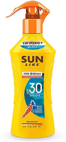 Mleczko przeciwsłoneczne do ciała w sprayu Beta-karoten i witamina E - Sun Like Body Milk SPF 30 New Formula — Zdjęcie N1