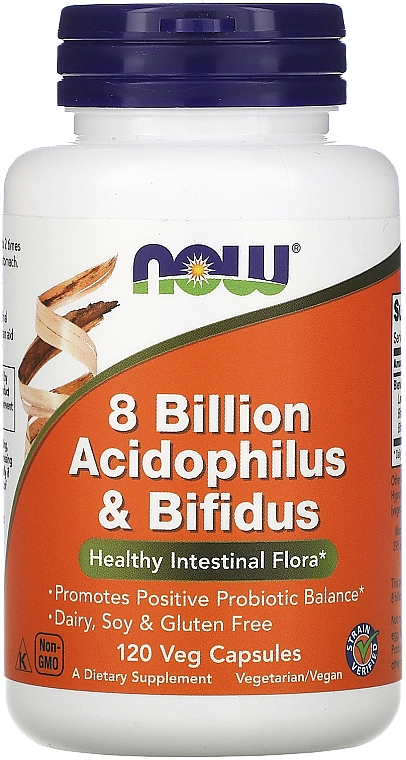 Kapsułki wegetariańskie na zdrową florę jelitową - Now Foods 8 Billion Acidophilus & Bifidus — Zdjęcie N1