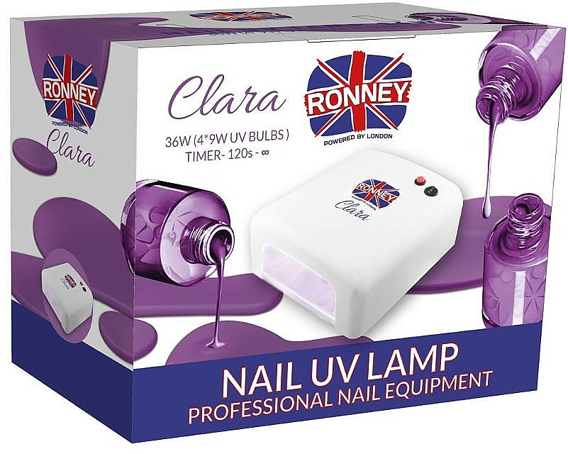Tunelowa lampa do paznokci Clara, UV 36W, biała - Ronney Professional UV Lamp