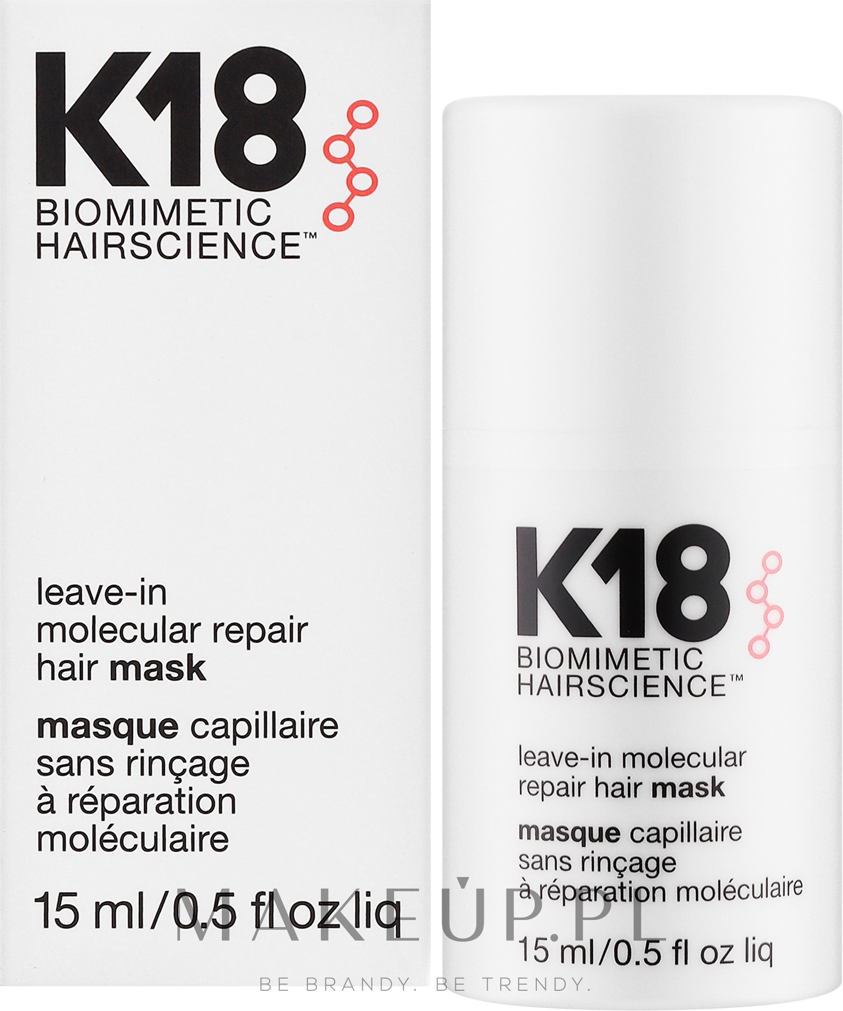 Maska bez spłukiwania do włosów - K18 Hair Biomimetic Hairscience Leave-in Molecular Repair Mask — Zdjęcie 15 ml
