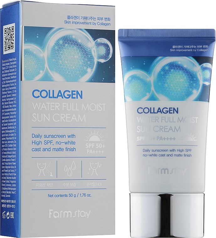 Nawilżający krem do opalania z kolagenem - Farmstay Collagen Water Full Moist Sun Cream SPF50+/PA++++ — Zdjęcie N2