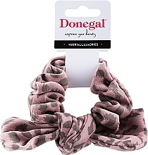Gumka do włosów z kokardą, wzór w panterkę, kolor różowy - Donegal FA-5689 — Zdjęcie N1