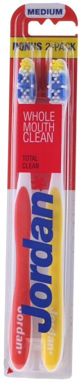 Szczoteczki do zębów, średnia twardość, żółta + czerwona - Jordan Total Clean Medium — Zdjęcie N1