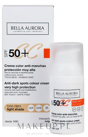 Krem do twarzy CC z SPF 50 - Bella Aurora CC Anti-Spot Cream Spf50 — Zdjęcie Light
