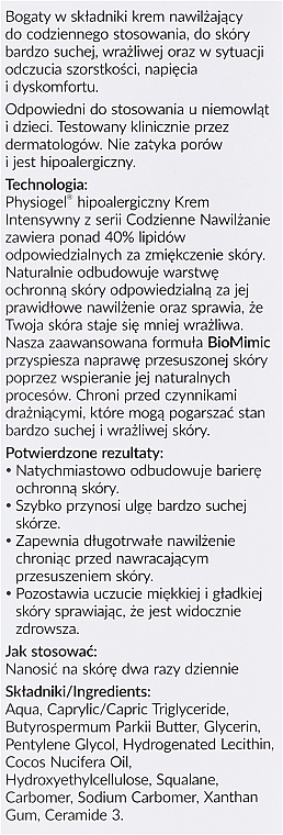 PRZECENA! Intensywny krem nawilżający do skóry bardzo suchej i wrażliwej - Physiogel Intensive Cream * — Zdjęcie N3