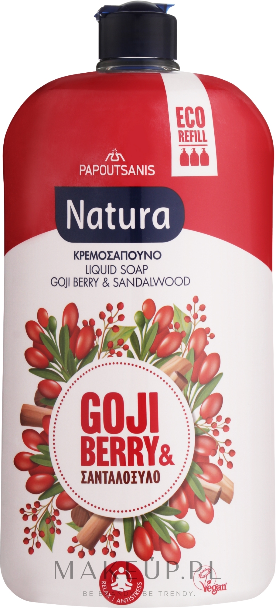 Mydło w płynie z drzewem sandałowym i jagodami goji - Papoutsanis Natura Goji Berry & Sandalwood Liquid Soap Bottle Refill (uzupełnienie) — Zdjęcie 900 ml
