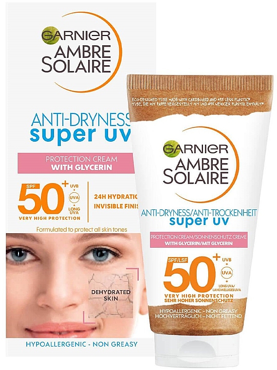 Krem przeciwsłoneczny do twarzy - Garnier Ambre Solaire Anti-Dryness Super UV Protection Cream With Glycerin SPF50 — Zdjęcie N1