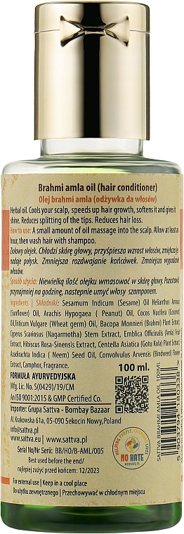 Odżywczy olejek do włosów - Sattva Ayurveda Brahmi Amla Oil Hair Conditioner — Zdjęcie N2