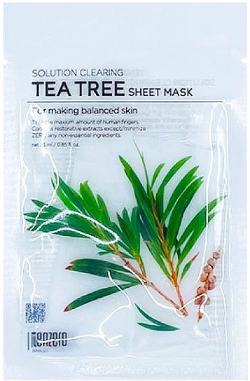 Maseczka do twarzy z ekstraktem z drzewa herbacianego - Tenzero Solution Sheet Mask Clearing Tea Tree — Zdjęcie N1