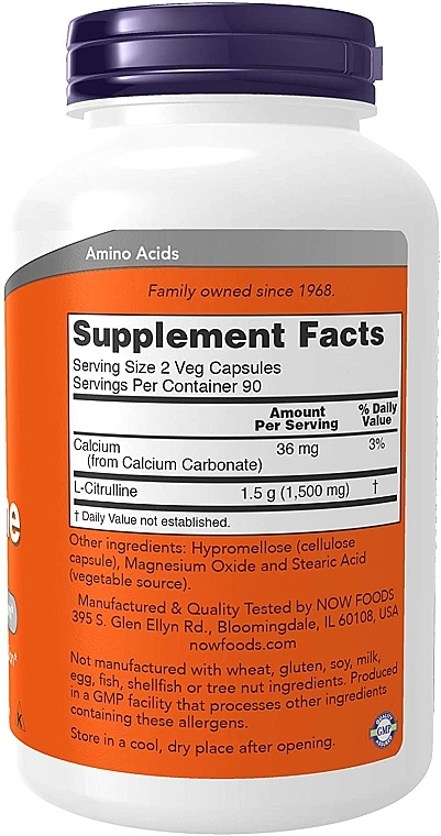 Suplement diety L-cytrulina, 750 mg - Now Foods L-Citrulline Veg Capsules — Zdjęcie N3