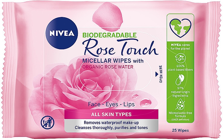 NIVEA Rose Touch Micelarne biodegradowalne chusteczki z organiczną wodą różaną - NIVEA Micellair Skin Breathe Makeup — Zdjęcie N1