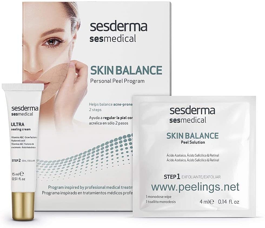 Zestaw peelingujący przywracający równowagę skórze trądzikowej - SesDerma Laboratories Sesmedical Skin Balance Personal Peel Program — Zdjęcie N1