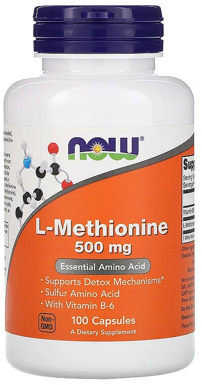 Suplement diety L-metionina, 500 mg - Now Foods L-Methionine Capsules — Zdjęcie N1