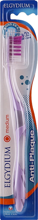 Szczoteczka do zębów, średnia twardość, fioletowa - Elgydium Anti-Plaque Medium Toothbrush — Zdjęcie N1
