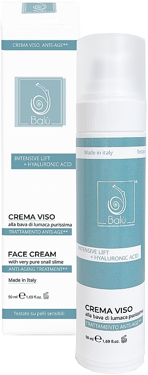 Krem do twarzy z kwasem hialuronowym i śluzem ślimaka - Balu Intensive Lift + Hyaluronic Acid Face Cream With Very Pure Snail Slime — Zdjęcie N1