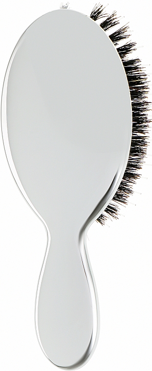 Miniszczotka do włosów z naturalnym włosiem, srebrna - Janeke Silver Hairbrush  — Zdjęcie N2