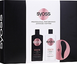 Zestaw - Syoss Keratin Set (shampoo 440 ml + cond 440 ml + brush) — Zdjęcie N1