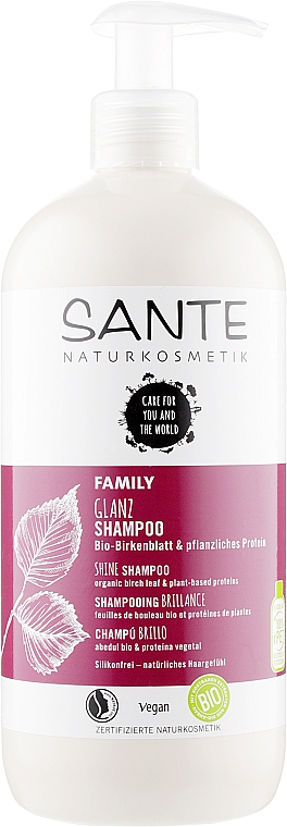 Bioszampon do włosów nadający połysk Białka roślinne i liście brzozy - Sante Family Organic Birch Leaf & Plant Protein Shine Shampoo — Zdjęcie N3