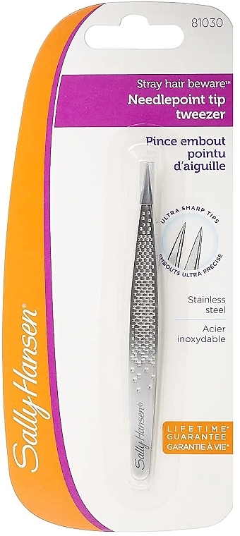 Pęseta do brwi, 81030 - Sally Hansen Stray Hair Beware Needle Point Tip Stainless Steel Tweezers — Zdjęcie N1