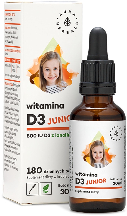 Suplement diety Witamina D3 Junior 800 IU - Aura Herbals — Zdjęcie N1