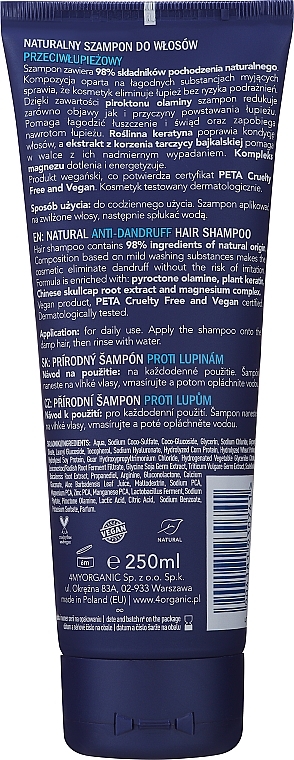 Naturalny szampon przeciwłupieżowy - 4Organic Men Power Anti-Dandruff Natural Shampoo — Zdjęcie N2