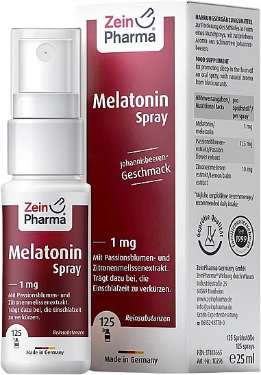 Suplement diety Melatonina, w sprayu, 1 mg - ZeinPharma Melatonin Spray 1 Mg — Zdjęcie N1