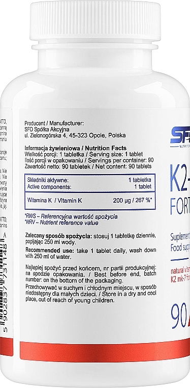Dodatek do żywności K2-200 Forte - SFD Nutrition K2-200 Forte — Zdjęcie N2