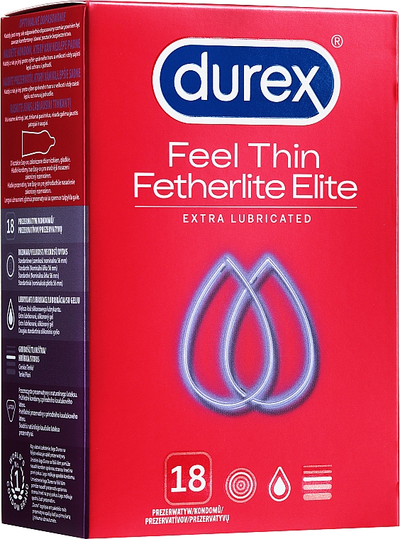 Prezerwatywy, 18 szt. - Durex Feel Thin Fetherlite Elite Extra Lubricated — Zdjęcie N1