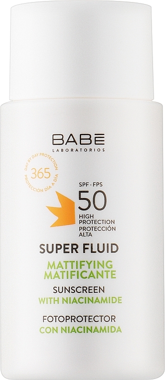 Matujący super fluid przeciwsłoneczny SPF 50 z niacynamidem - Babe Laboratorios Super Fluid SPF 50