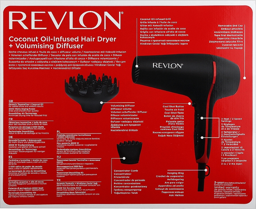 Suszarka do włosów - Revlon Smoothstay Coconut Oil Infused Hair Dryer RVDR5317E — Zdjęcie N3